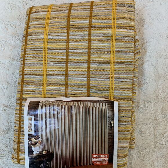 VTG MCM Retro Gold Weave Pinch Pleated Privacy AQUARIUS Drapes Pair 50x63 New